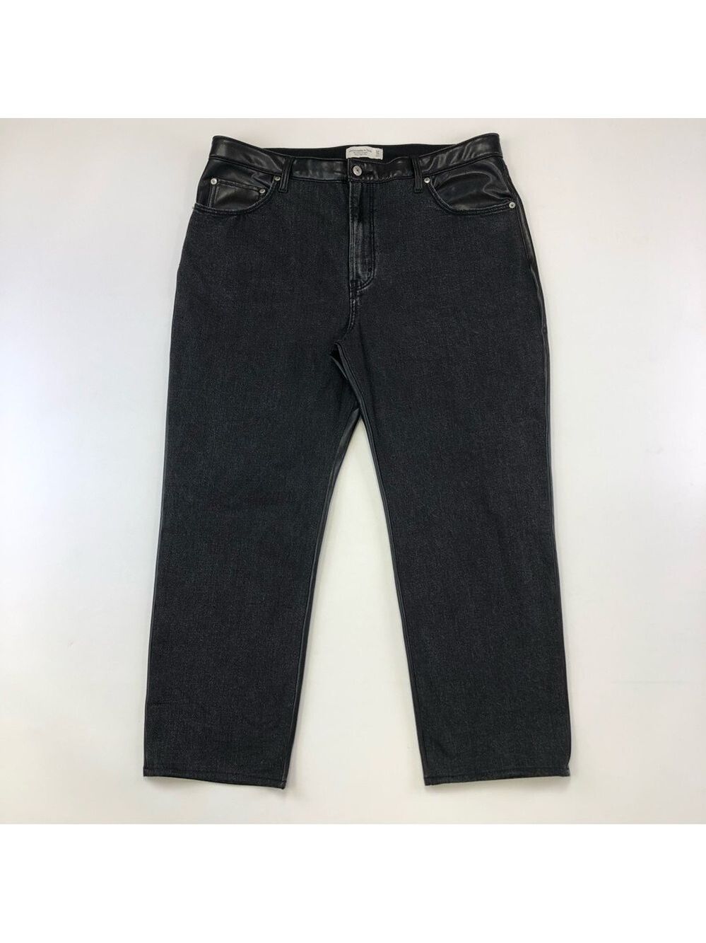 Abercrombie & Fitch black denim pleather The Ankle Straight Ultra High Rise